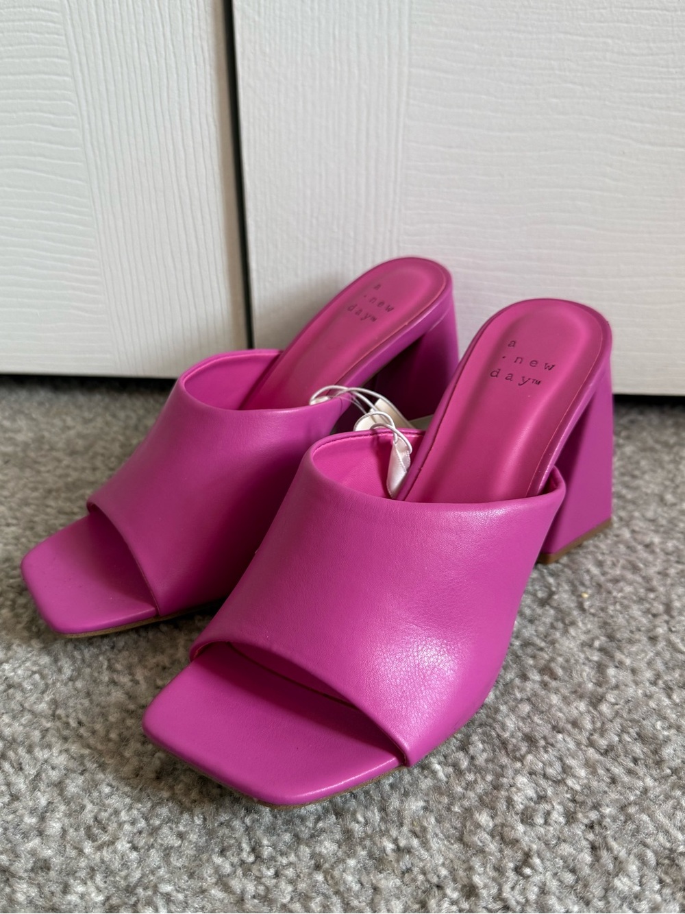 Fuchsia Block Heel Open Toe Mule